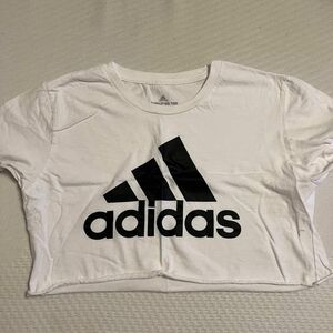Adidas Cropped White Tee with Black Logo